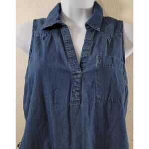 Old Navy Blue Denim Sleeveless Pointed Collar Mini Shirt Dress XS Lightweight